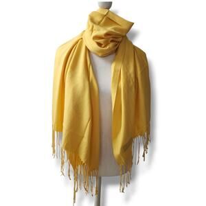 Nexxt Cashmere Silk Wrap Scarf Marigold Yellow Fringe Preppy Old Money Classic